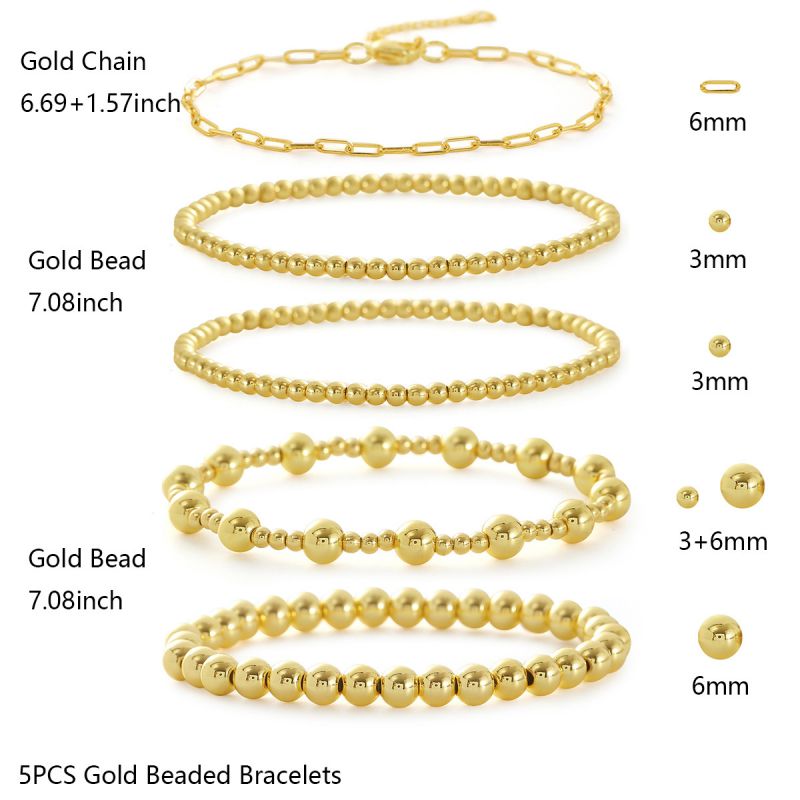 1# Gold-plated Copper Beaded Bracelet Set