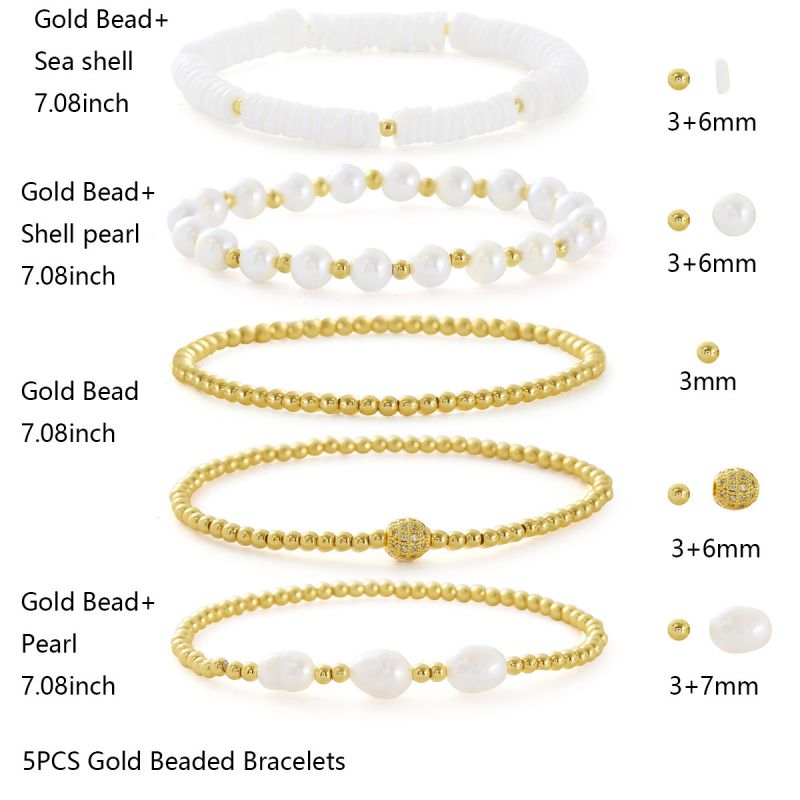 1# Gold-plated Copper Beaded Bracelet Set