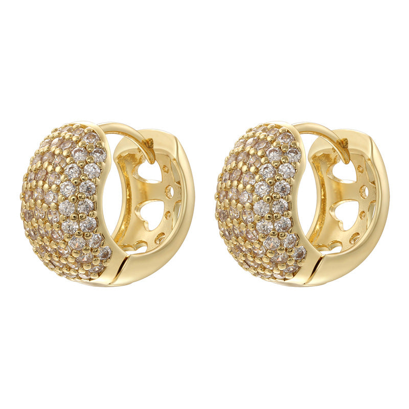 1 Pair Of Gold And White Diamonds Copper Diamond Round Earrings