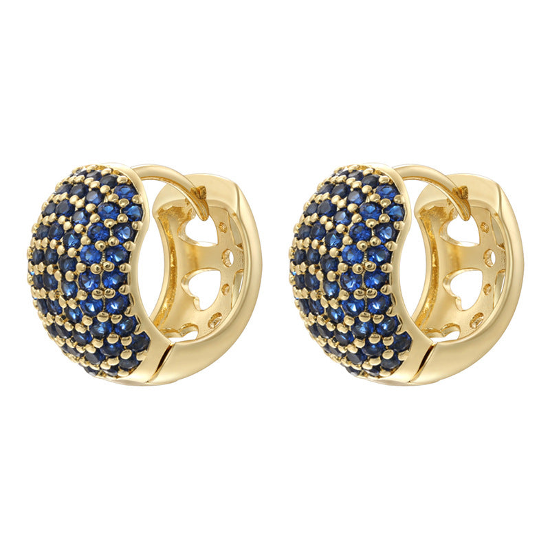 1 Pair Of Gold And White Diamonds Copper Diamond Round Earrings