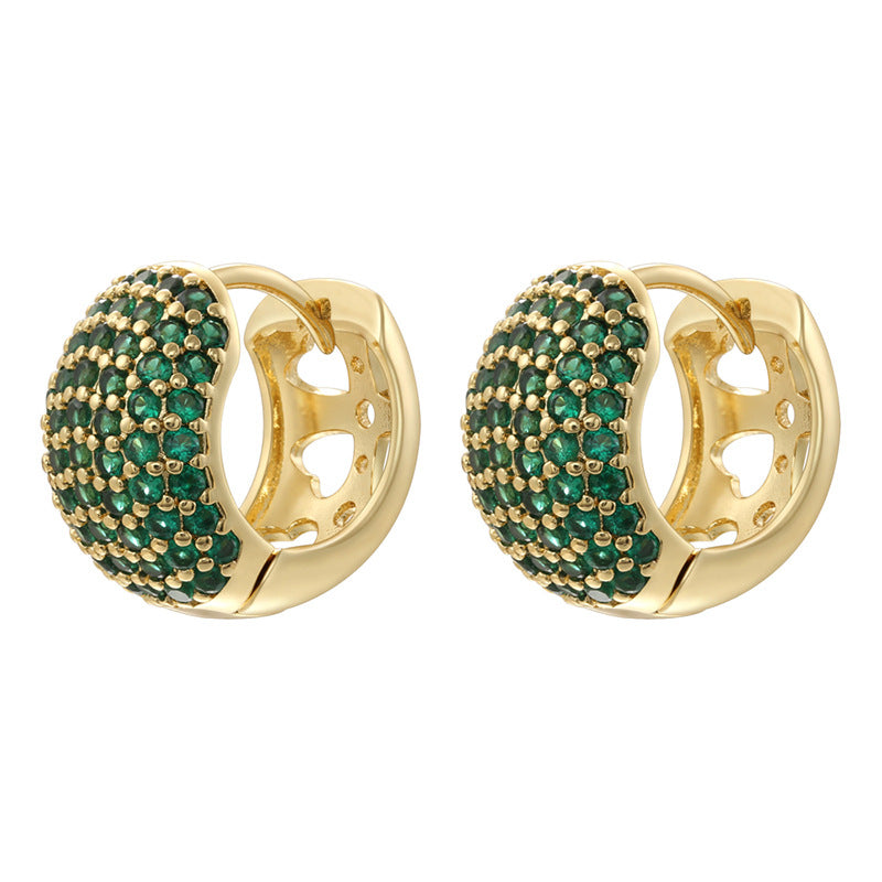 1 Pair Of Gold And White Diamonds Copper Diamond Round Earrings