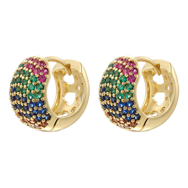 1 Pair Of Gold And White Diamonds Copper Diamond Round Earrings