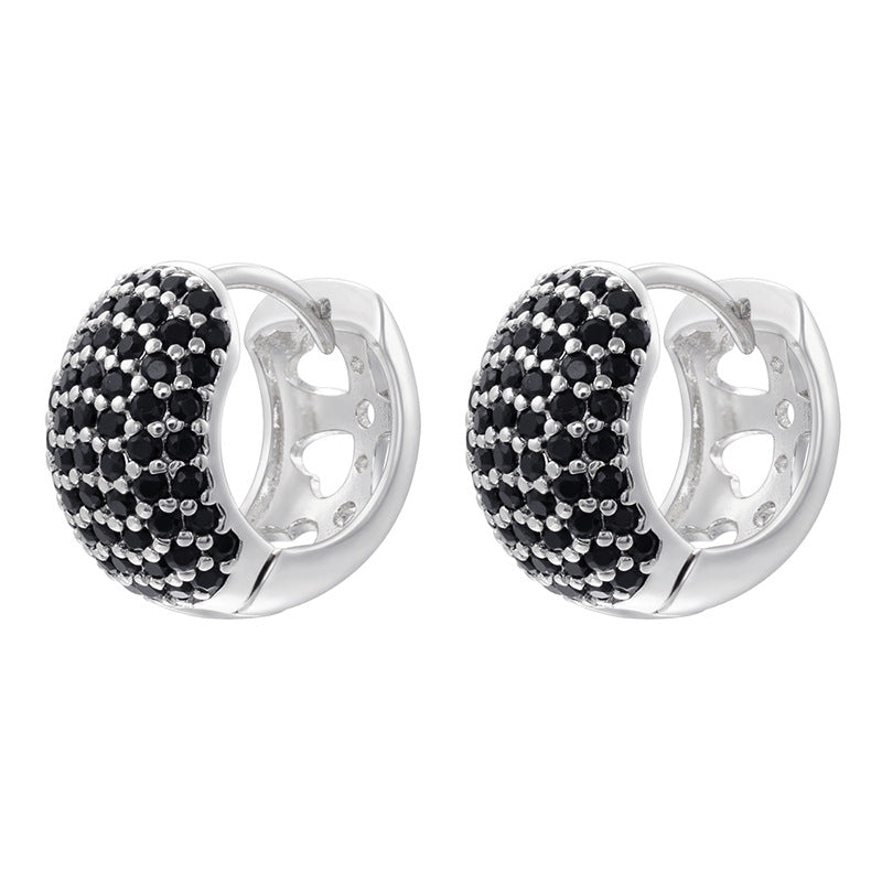 1 Pair Of Gold And White Diamonds Copper Diamond Round Earrings