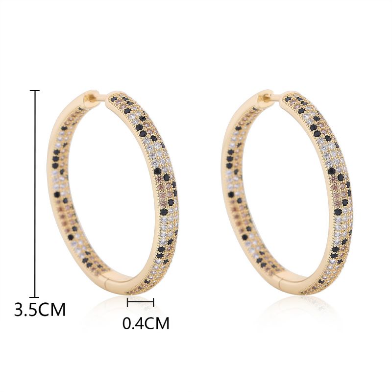 3.5*0.4cm Leopard Print Copper Diamond Round Earrings