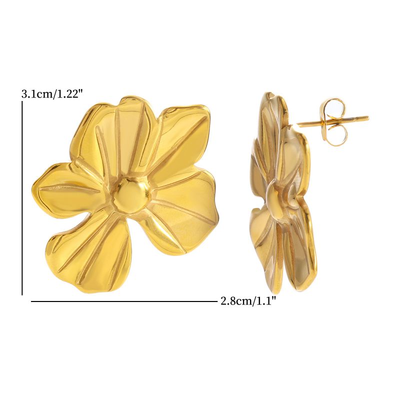 Gold Flower Double Heart Pendant Necklace Stainless Steel Flower Double Heart Pendant Necklace