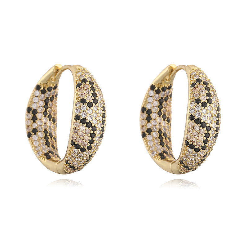 1 Pair Of Gold Champagne Diamond Leopard Print Earrings Copper Diamond Round Earrings