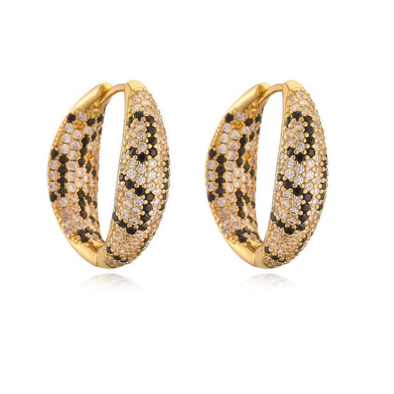 1 Pair Of Gold Champagne Diamond Leopard Print Earrings Copper Diamond Round Earrings