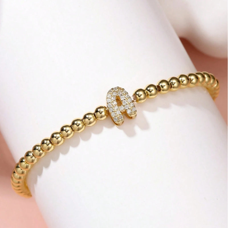 A Copper Beads And Diamond 26 Alphabet Bracelet