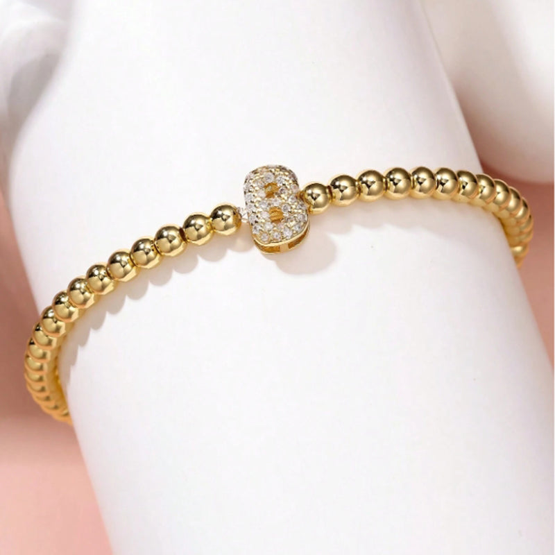 A Copper Beads And Diamond 26 Alphabet Bracelet