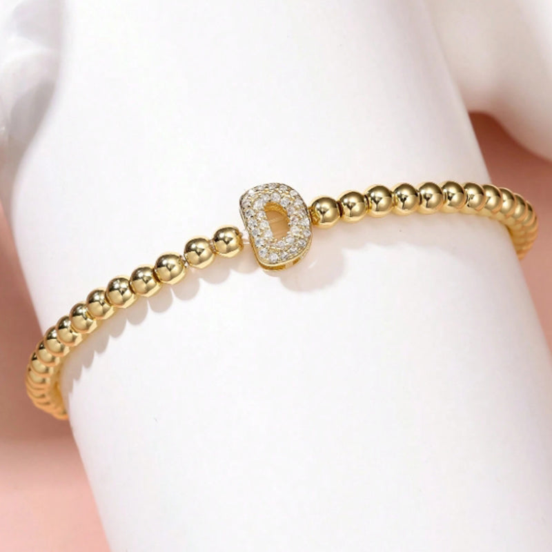 A Copper Beads And Diamond 26 Alphabet Bracelet