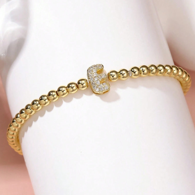 A Copper Beads And Diamond 26 Alphabet Bracelet