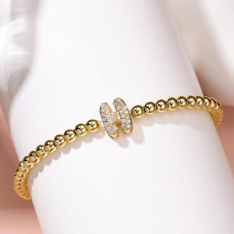 A Copper Beads And Diamond 26 Alphabet Bracelet