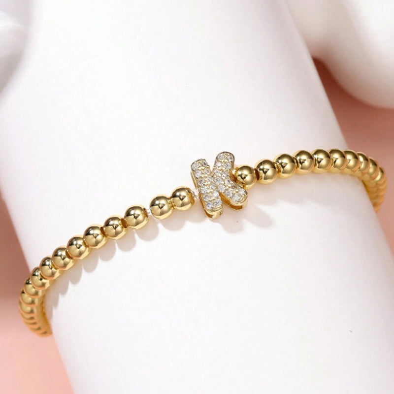A Copper Beads And Diamond 26 Alphabet Bracelet