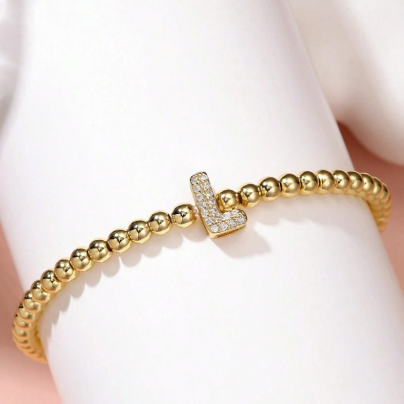 A Copper Beads And Diamond 26 Alphabet Bracelet