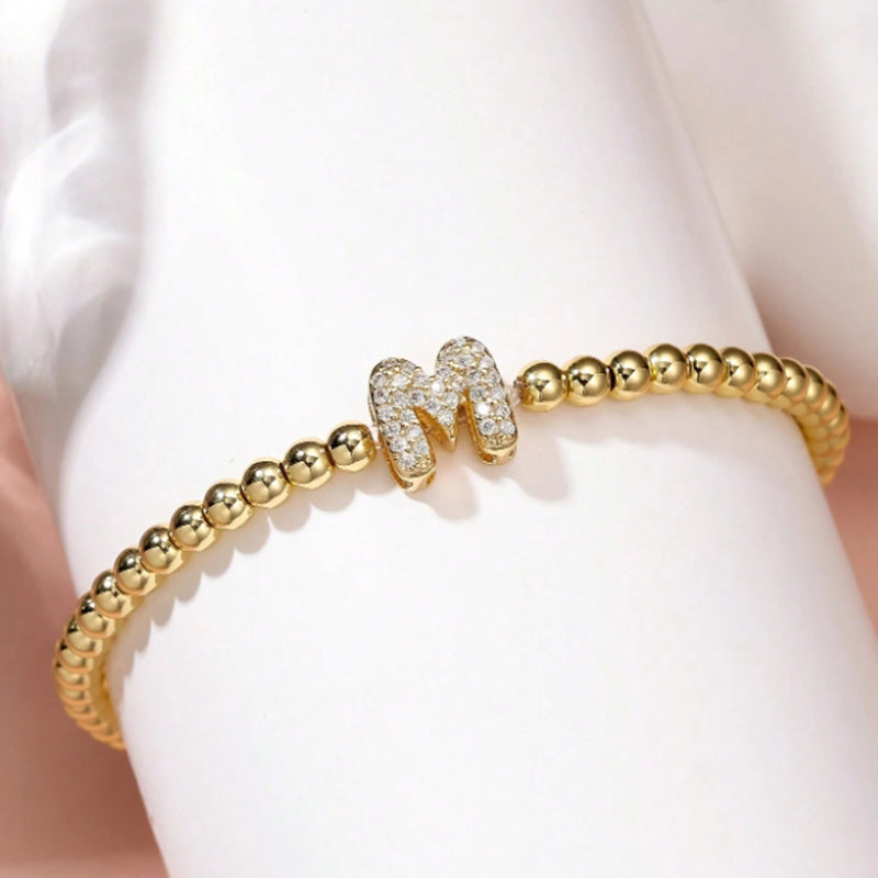 A Copper Beads And Diamond 26 Alphabet Bracelet