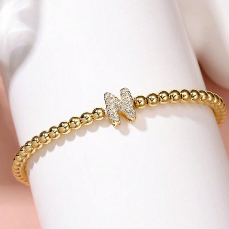 A Copper Beads And Diamond 26 Alphabet Bracelet