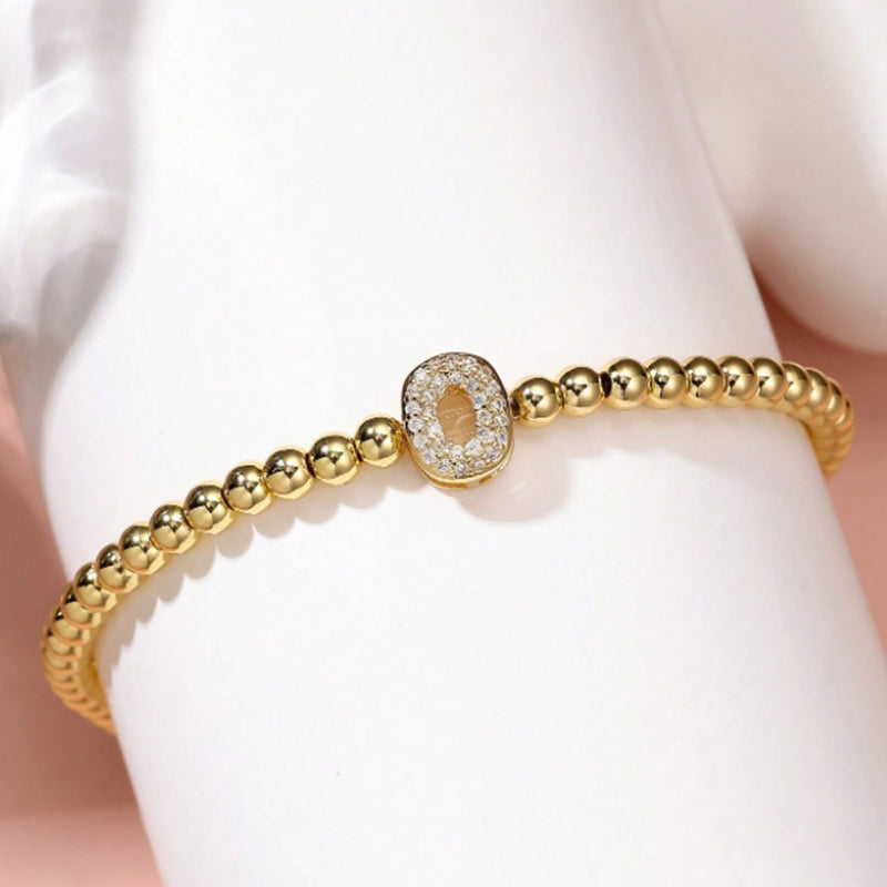 A Copper Beads And Diamond 26 Alphabet Bracelet