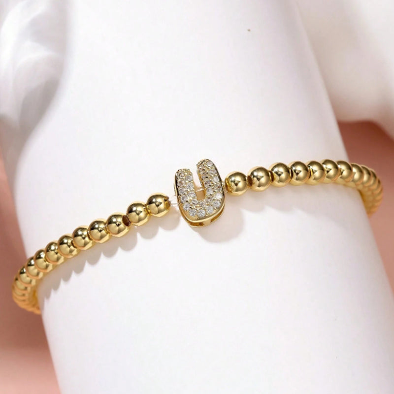 A Copper Beads And Diamond 26 Alphabet Bracelet