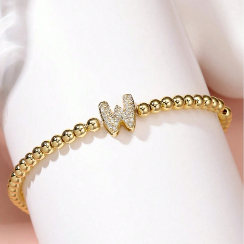 A Copper Beads And Diamond 26 Alphabet Bracelet