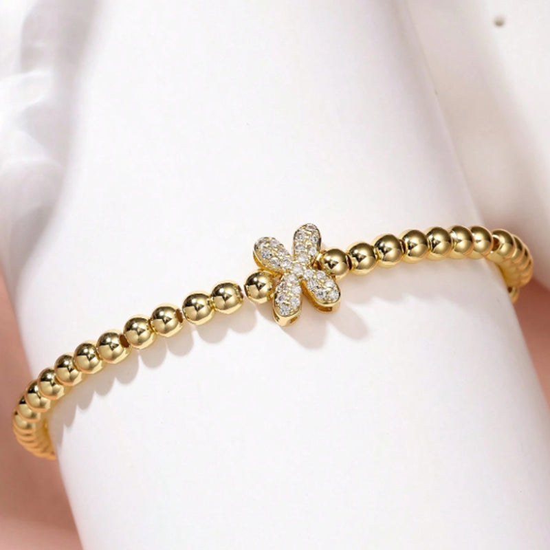 A Copper Beads And Diamond 26 Alphabet Bracelet