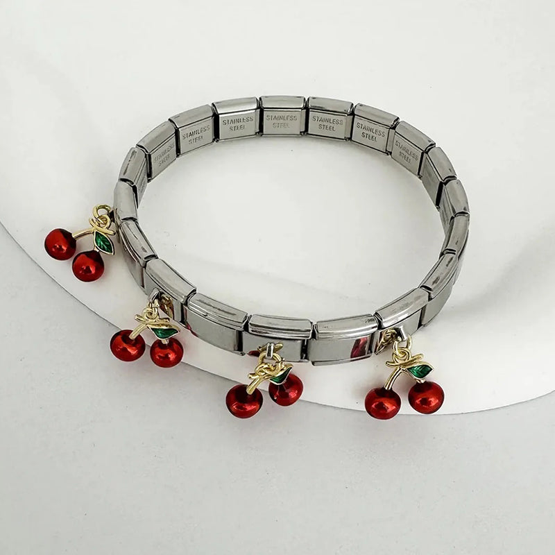 Gold 1 Copper Oil Drop Cherry Titanium Steel Square Module Bracelet