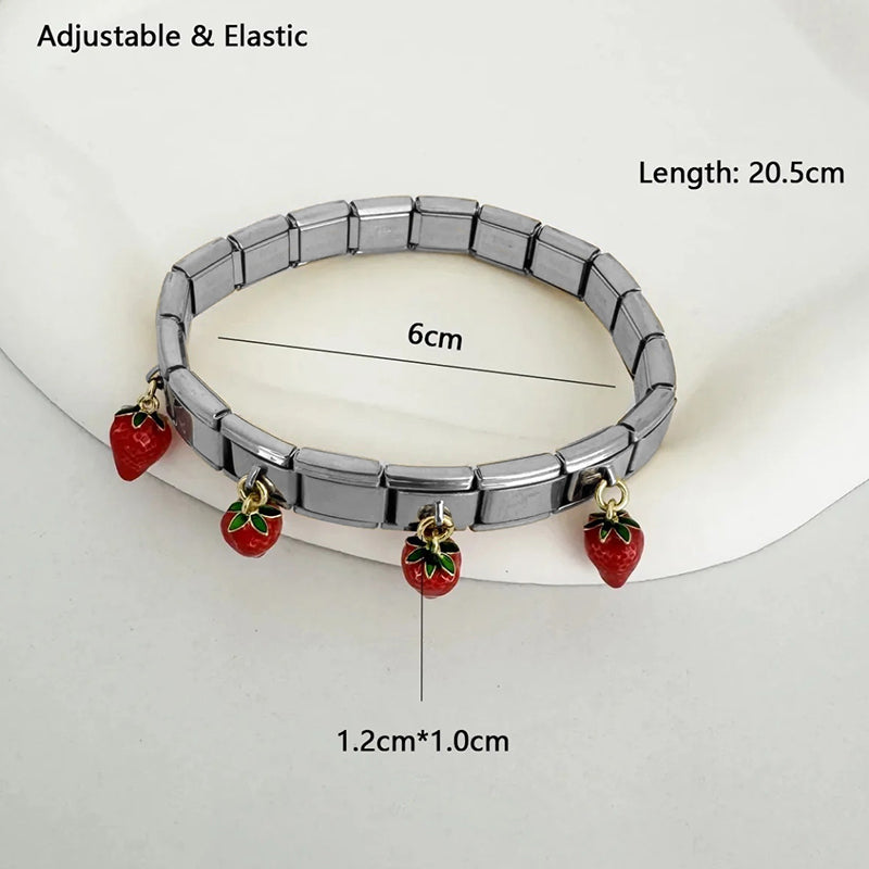 Gold 1 Copper Oil Drop Cherry Titanium Steel Square Module Bracelet