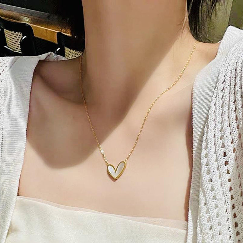 Heart White Shell Earrings Gold Titanium Steel Heart Earrings