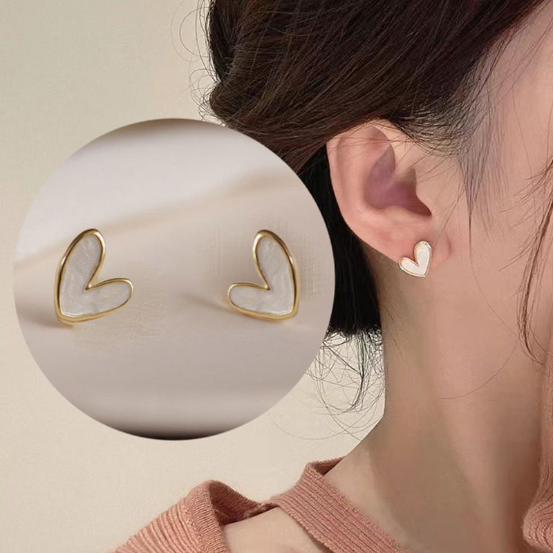 Heart White Shell Earrings Gold Titanium Steel Heart Earrings