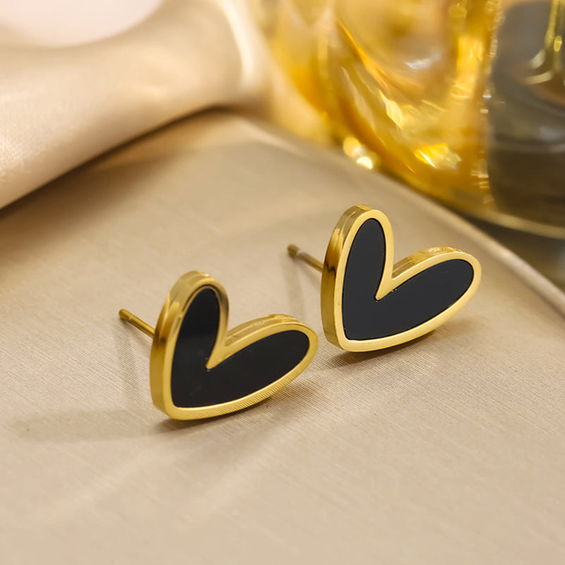 Heart White Shell Earrings Gold Titanium Steel Heart Earrings