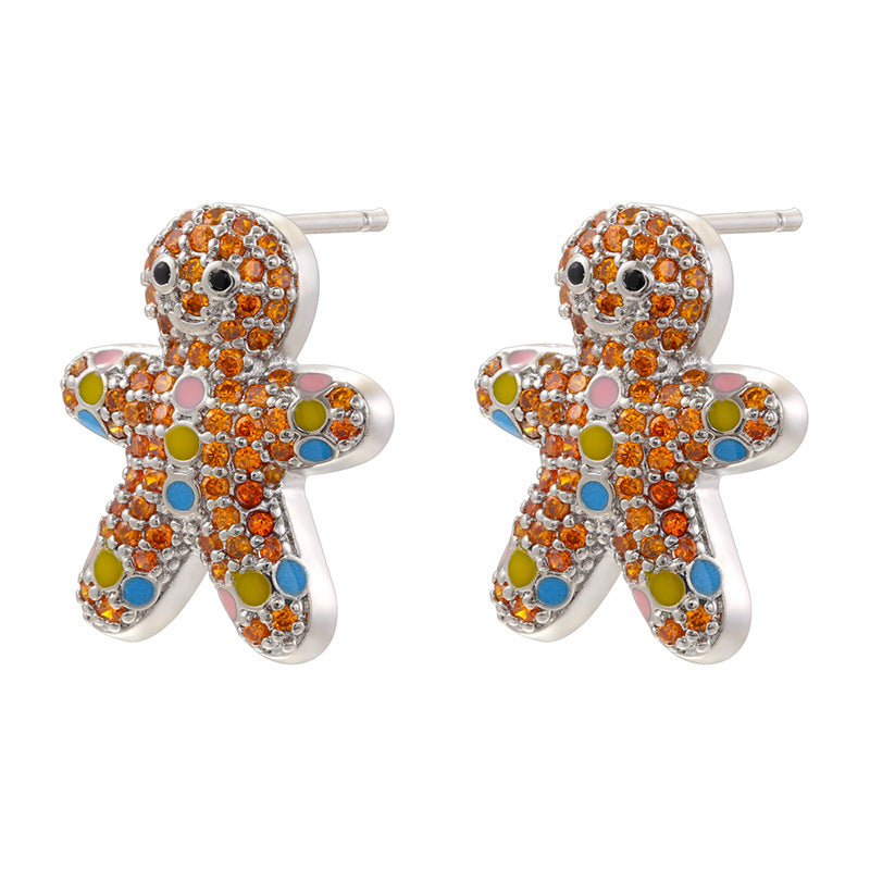 1 Pair Of Gold Diamond Christmas Trees Copper Diamond Geometric Christmas Earrings