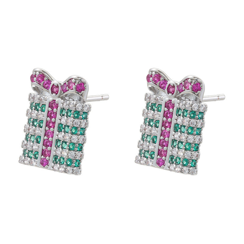 1 Pair Of Gold Diamond Christmas Trees Copper Diamond Geometric Christmas Earrings