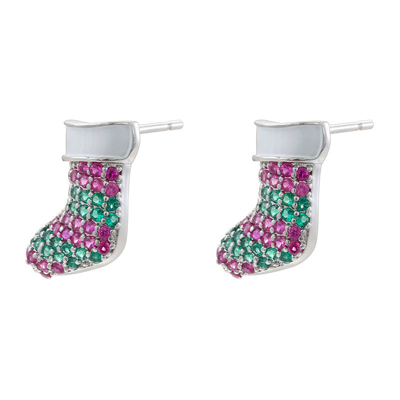 1 Pair Of Gold Diamond Christmas Trees Copper Diamond Geometric Christmas Earrings