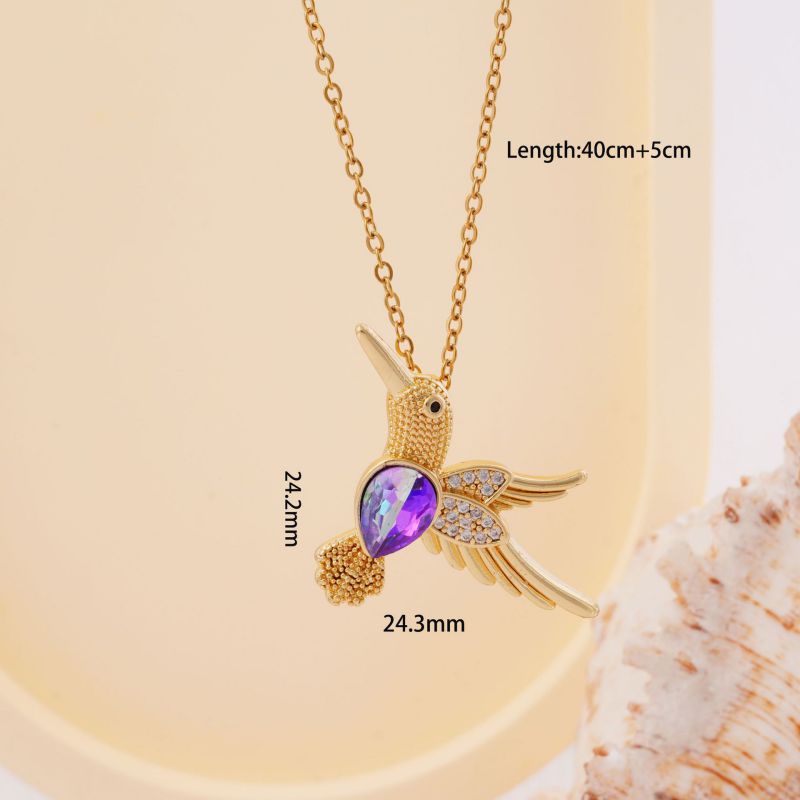 Bird Red Copper And Diamond Hummingbird Necklace