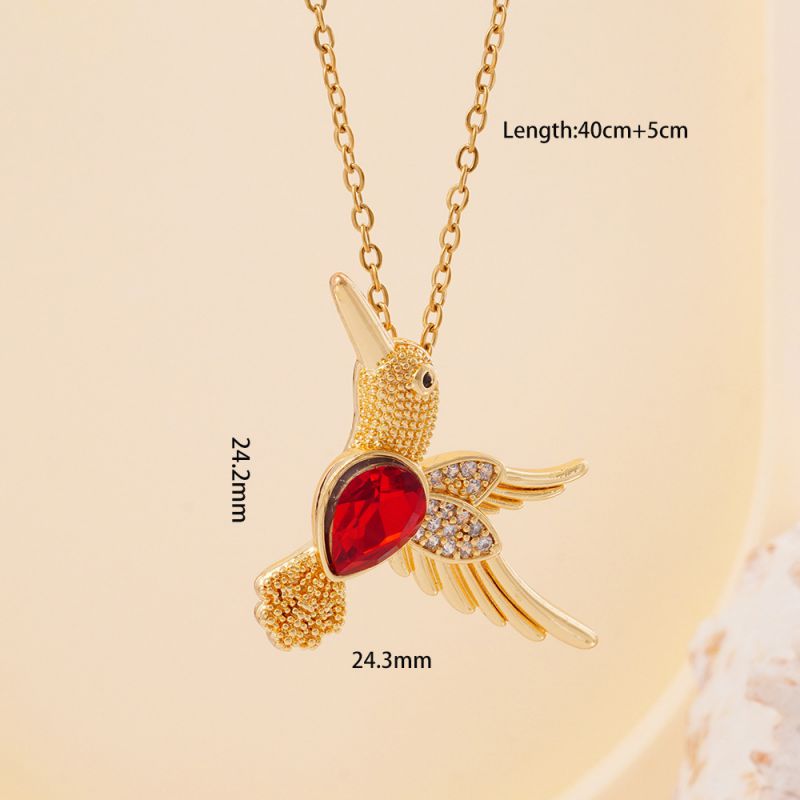 Bird Red Copper And Diamond Hummingbird Necklace