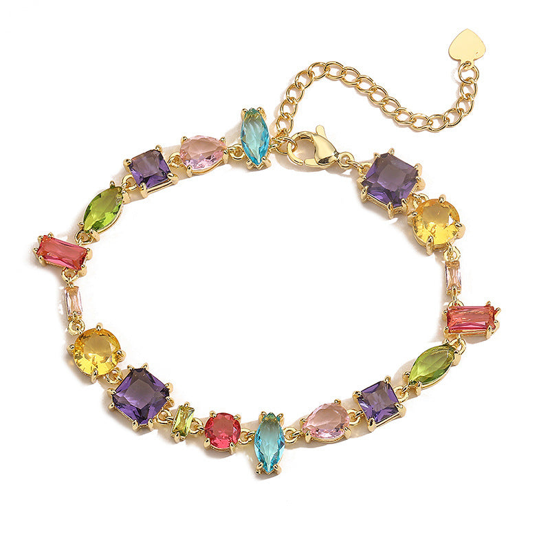 1 Platinum Colored Diamond Bracelet Copper Diamond Square Circle Bracelet