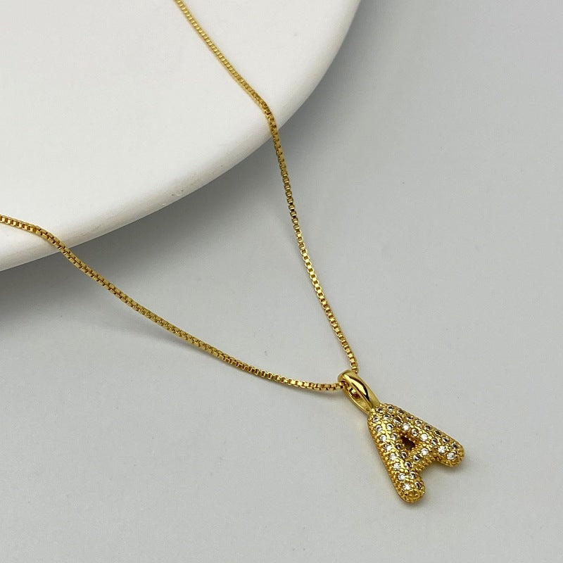 Gold A Copper Diamond 26 Letter Necklace