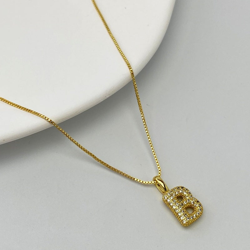Gold A Copper Diamond 26 Letter Necklace