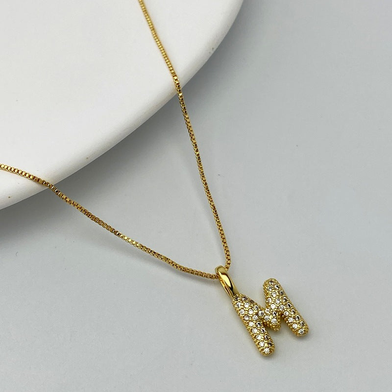 Gold A Copper Diamond 26 Letter Necklace