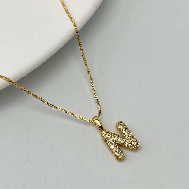 Gold A Copper Diamond 26 Letter Necklace
