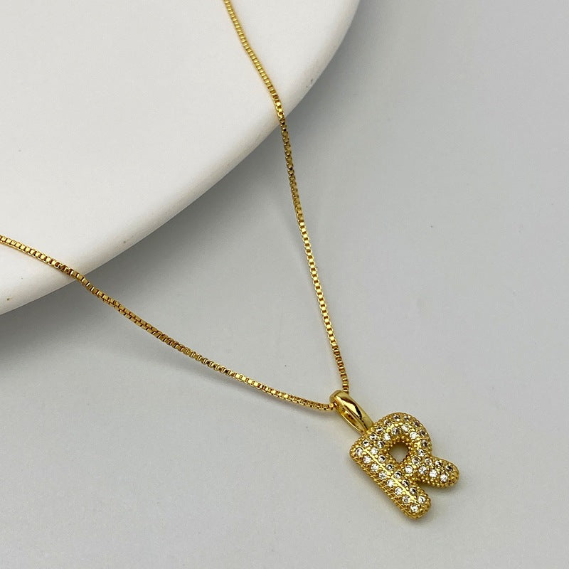 Gold A Copper Diamond 26 Letter Necklace