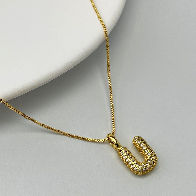 Gold A Copper Diamond 26 Letter Necklace