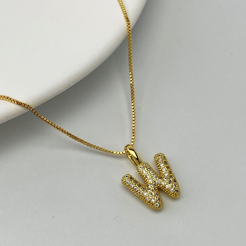 Gold A Copper Diamond 26 Letter Necklace