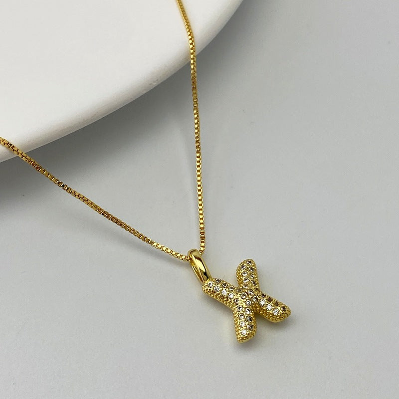 Gold A Copper Diamond 26 Letter Necklace