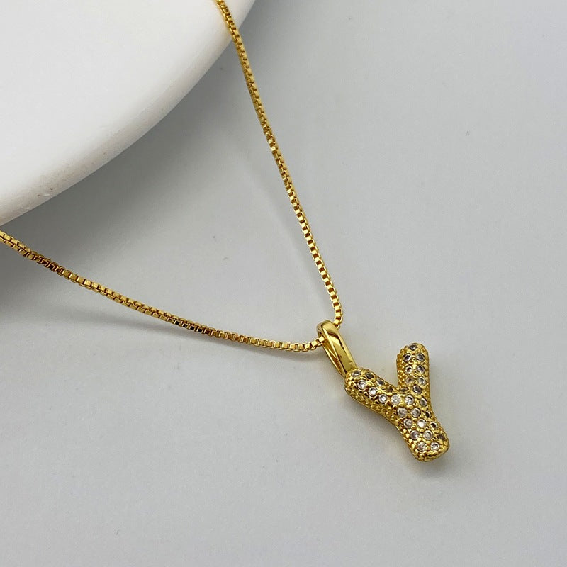Gold A Copper Diamond 26 Letter Necklace