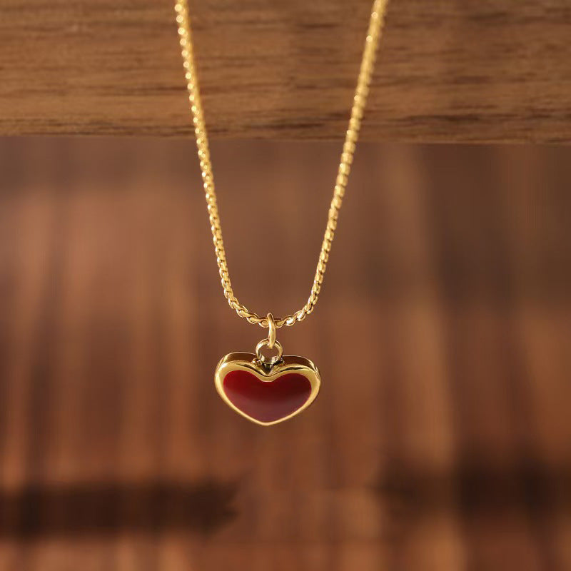 Gold Titanium Steel Oil Drop Heart Necklace