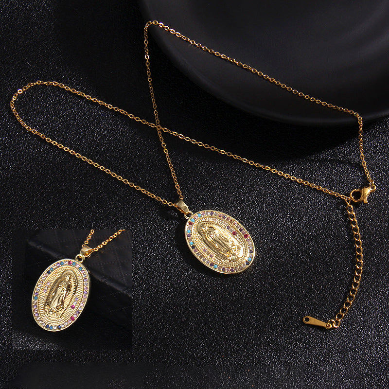 Maria 9 Copper And Zirconium Virgin Mary Necklace
