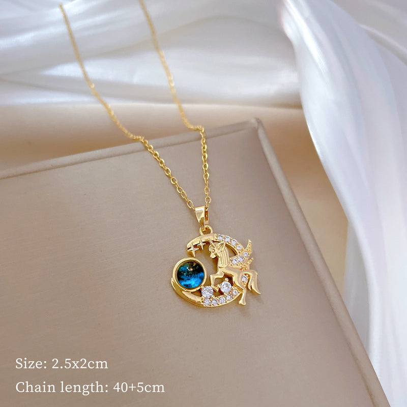 Gold 1 Titanium Steel And Diamond Dolphin Necklace