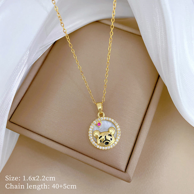 Gold 1 Titanium Steel And Diamond Dolphin Necklace