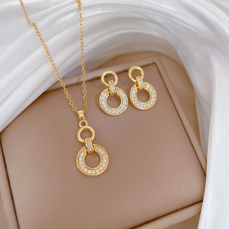 Set 150# Copper Diamond Hoop Necklace Earring Set