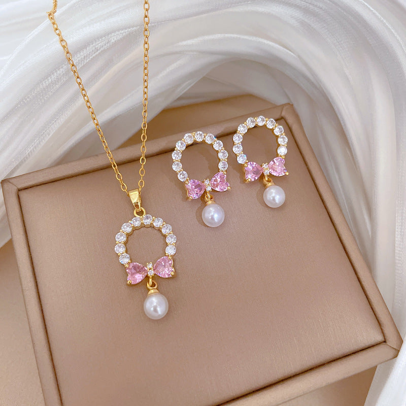 Set 150# Copper Diamond Hoop Necklace Earring Set